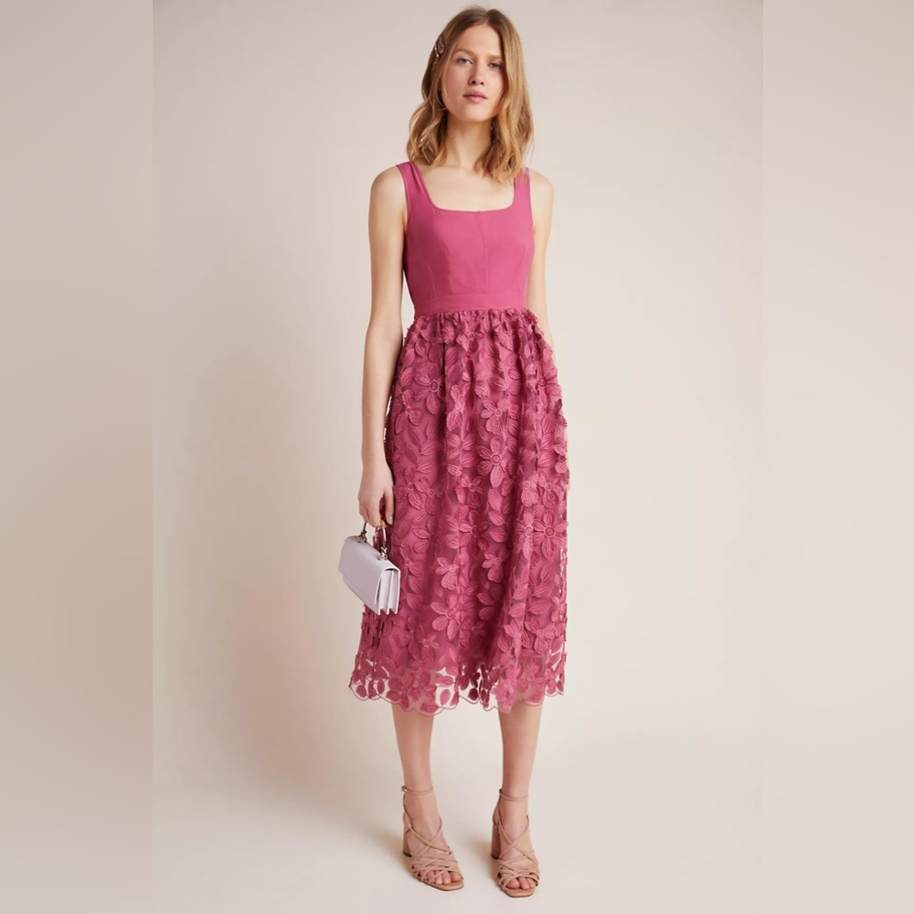 Anthropologie Virginia Textured Appliqué Midi Dress